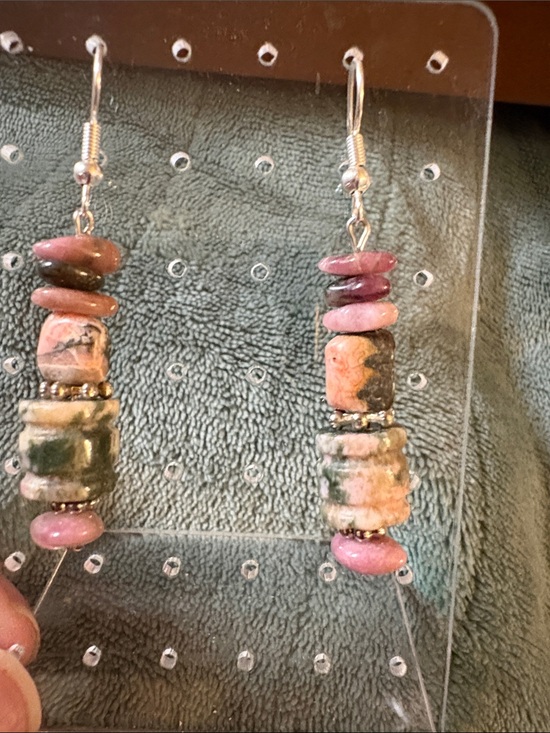 Hand Crafted Jewelry - Hand Crafted Unakite Jasper Stone Stack Dangle Earrings